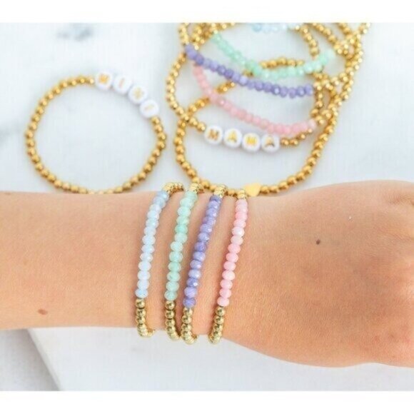 Purple Gemstone Stretch Bracelet Waterproof Gold Gemstone Stretch Bracelet Stack - Picture 6 of 8